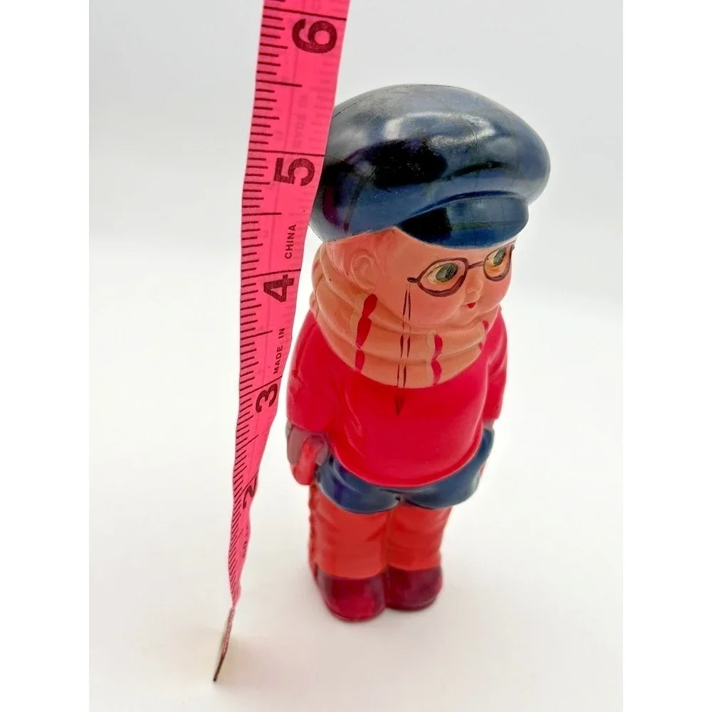 Vintage Rubber Squeeze Toy Boy w Glasses Hat Figure 5
